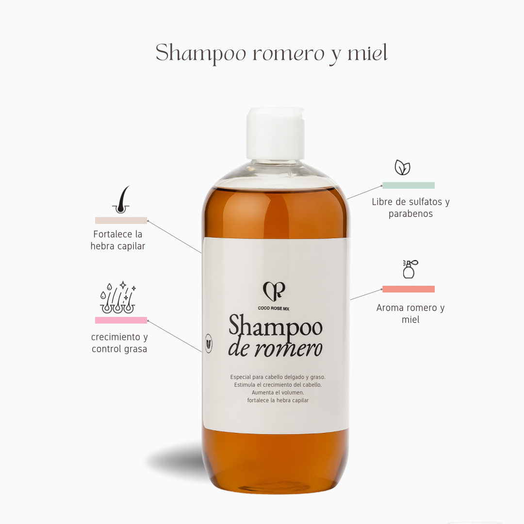 2x1 SHAMPOO DE ROMERO Y  MIEL ( cabello fino y caida)