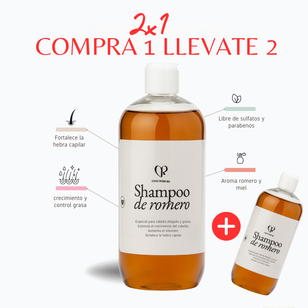 2x1 SHAMPOO DE ROMERO Y  MIEL ( cabello fino y caida)