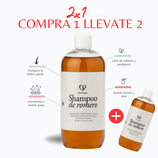 2x1 SHAMPOO DE ROMERO Y  MIEL ( cabello fino y caida)