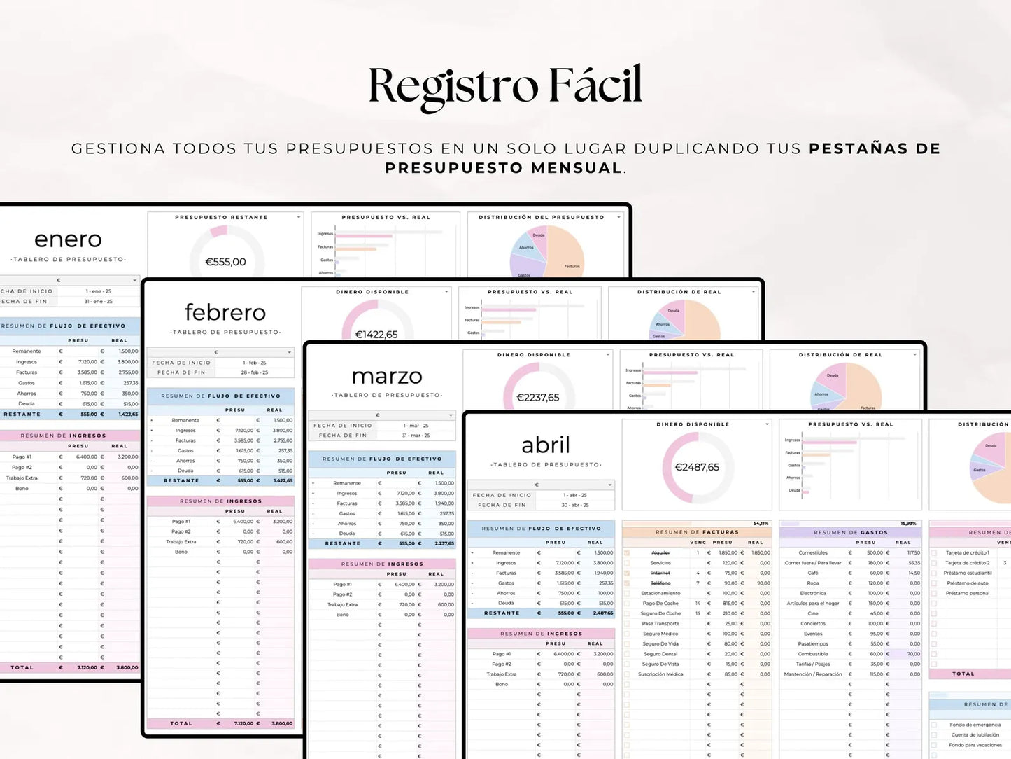 registros de gastos, ingresos y ahorro con graficos